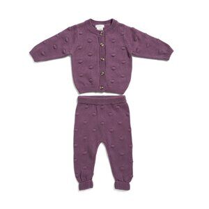 PETIT LEM Purple Infant Girls 2pc Bobble Knit Cardigan And Pants Set